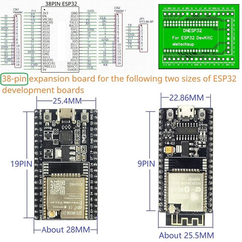 ESP32 DIN Rail Expansion Board With 30 And 38 Pin Connectors For Easy Plug And Play Industrial IoT On 35mm Rail Mount, 38-pin board