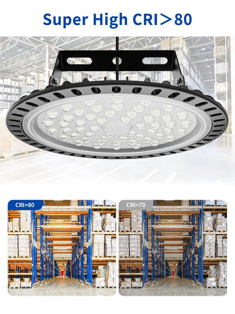 Industrial High Bay LED Light 10 Pack 200W 20000LM UFO Flood Light 6500K Daylight IP65 Waterproof with CRI rating greater than 80