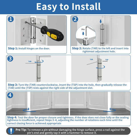 Spring Loaded Self Closing Door Hinges 4.5 Inch Brushed Nickel For Exterior And Garage Doors Built To Last installation guide.
