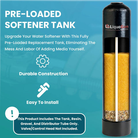 Straight Up Pre Loaded Water Softener Tank Packing 24K Grain Ion Exchange Resin Heavy Duty 10 Percent Crosslink Fine Mesh For Hassle Free Home Hard Water Treatment And Instant Plumbing Refresh