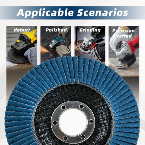 10 Pack Premium Zirconia Flap Disc 40 Grit Type 29 for 4.5 Inch Angle Grinder showcasing deburring, polishing, grinding, precision crafting