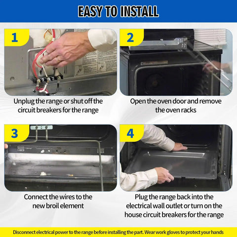 Installation steps for Range Oven Bake Element Replacement 240V 3600W For Whirlpool KitchenAid Maytag Ovens Easy Install Get Your Oven Back On Track With Full Heat And Even Baking WFE540H0AS0 WFE540H0ES0 MER8700DS1 KSDB900ESS2 W10774342 PS11703285 AP5970727 W10289097