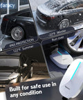 Portable Level 1 And Level 2 EV Charger With 20 Ft Cable, 15A 110V To 240V, shown in various weather conditions