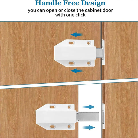 Heavy Duty Magnetic Push To Open Cabinet Latch for Doors and Drawers showing handle-free design and quiet mechanism