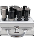 Pro Grade Diamond Core Drill Bits Set for Porcelain Tile Ceramic Marble Brick Hole Saw Kit 7 Piece shown on carrying case