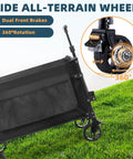 Collapsible Wagon Cart Foldable 150L Capacity And 360Lbs Load Portable Wagon with all-terrain wheels and brakes on grass