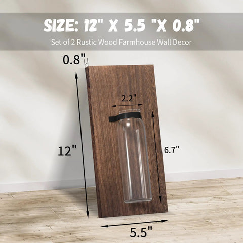 Game Changer Rustic Two Pack Wood Glass Wall Sconces Paired With Warm Twinkle Lights Smooth Farmhouse Indoor Planters For Living Room Walls Hanging Vase To Show Off Herbs And Trailing Greens, featuring dimensions of 12" x 5.5" x 0.8".