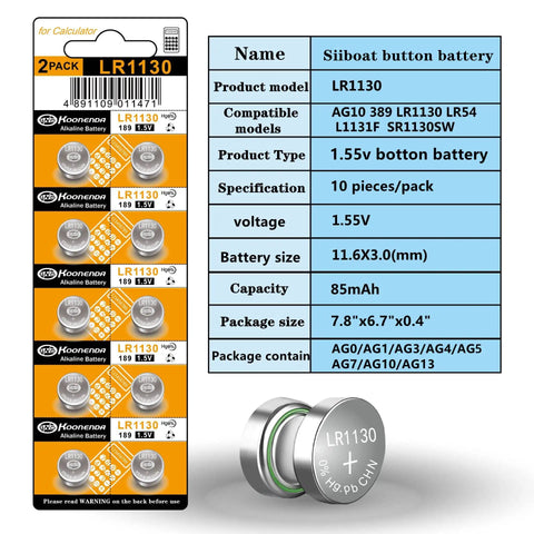 Top Shelf Eighty Pack Of One Point Five Volt Alkaline Button Watch Batteries Covers Every Ag And Lr Size You Need For Quick Fixes On Watches Remotes And Gadgets, LR1130 2-pack, specifications and compatibility listed.