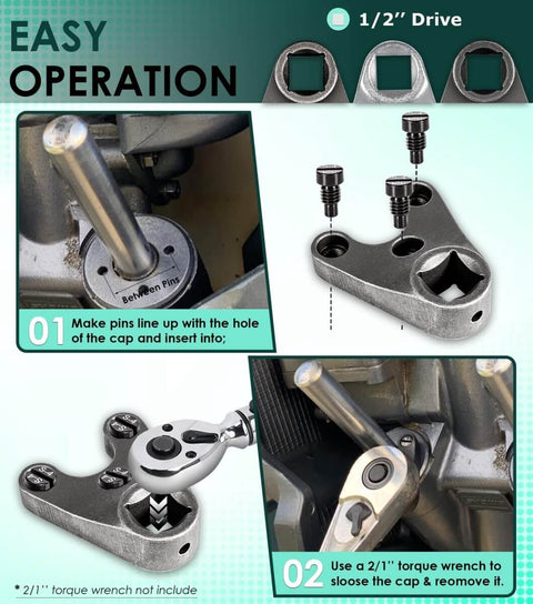 Diagram showing installation of Trim Tilt Pin Wrench Set MT0004 MT0006 MT0009 for Yamaha Suzuki Johnson Evinrude Honda outboards
