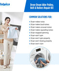 Woman holding laundry with Dryer Repair Kit With Belt And Idler Pulley 4392067 W10837240 text panel
