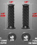 Vintage Non Slip Motorcycle Handlebar Grips For Left 7/8 Inch 22mm And Right 1 Inch 24mm Bars Durable Rubber Open End