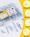 Heavy Duty Toggle Bolts For Drywall Hollow Wall Anchors Kit With Driver Bit, 30 Sets, labeled parts and benefits diagram