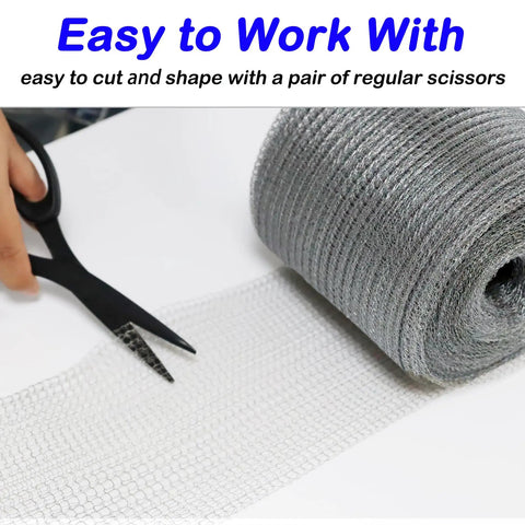 Stainless Steel Wire Mesh Roll For Mice Control 5 Inch By 36 Feet upgrade being cut with scissors