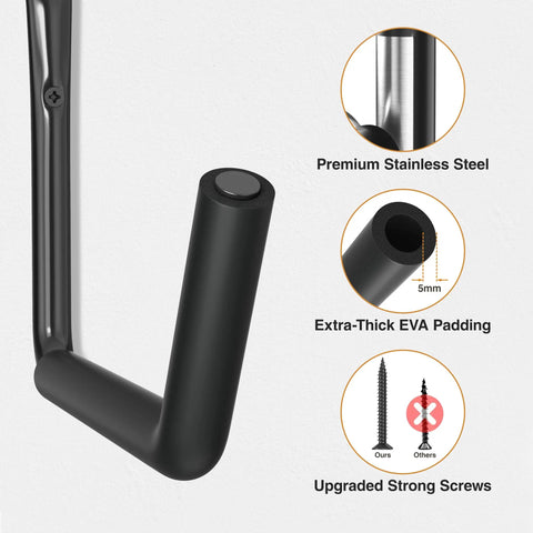 Close-up of Heavy Duty Garage Storage Hooks 120 Lb Capacity Wall Mounted Rack with foam padding and strong screws
