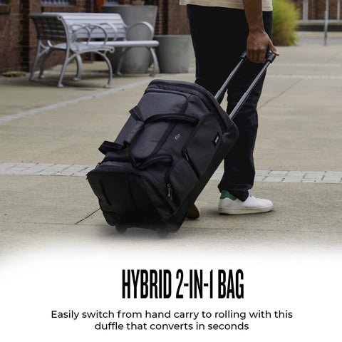 49L rolling travel duffle bag with wheels and handle system