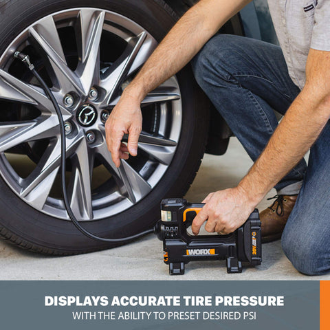 Cordless Tire Inflator With Digital Gauge On The Go Portable Air Pump Up To 150 PSI Auto Shut Off 20V Battery Powered For Cars
