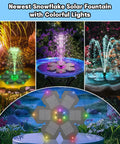 Solar Snowflake Fountain Upgraded 3.5W Power, Double Layer Colorful LED Lights, 2000mAh Battery, 7 Nozzles And 4 Fixes in garden