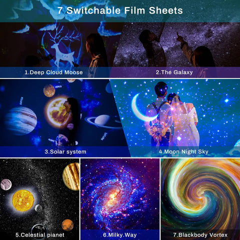 7 In 1 Planetarium Projector For Kids Room Decor With HD Focus, 360 Degree Rotating Ceiling Night Light, Galaxy Projector Lamp