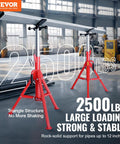 VEVOR V-Head pipe stands, red steel, adjustable 28–52 in, fits 1/8–12 in pipes, 2500 lb capacity