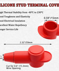 Red silicone stud terminal cover for 15mm wire opening, insulated cap for battery and marine wiring