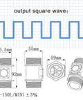 Diagram of Go-To 1.5 Inch Water Flow Meter With Hall Effect Sensor Switch Pulse Output 10-150 LPM dimensions and square wave output.