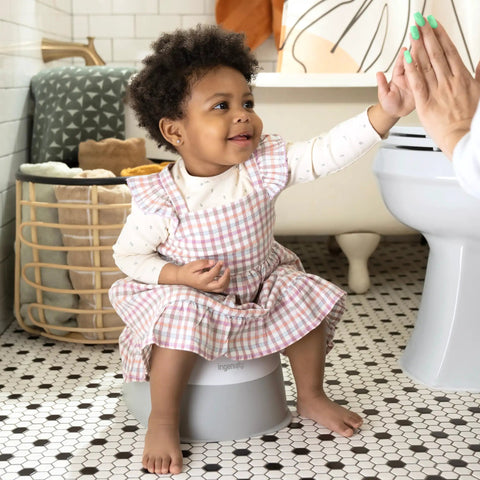 Toddler Potty Training Seat With Removable Washable Bowl And Sturdy Non Slip Base For No Sweat Bathroom Changes Raised Splash Guard Keeps Boys Dry Wide Stable Stand Kiddo Friendly For Ages 18 Months Plus Clean White And Slate Grey Smooth Going Gear