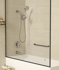 Bathroom showcases Tub And Shower Faucet Set With Rough In Valve, 2 In 1 Handheld And Rain Shower Head System, Dual Shower Head Kit.