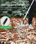 Person using Two Piece Adjustable Leaf Rake Set With Telescoping Handles And Collapsing Tines Designed For Yard Cleanup