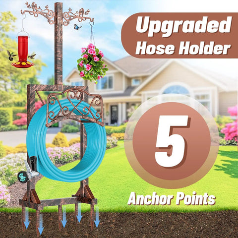 Detachable Water Hose Holder With Five Anchor Points Sturdy Freestanding Hose Reel Holds Up To 150 Ft Of Hose No Wobble