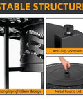 Close-up of Big 42 Inch Outdoor Fire Pit With Two Grills For Wood Or Charcoal showing structure, anti-slip footpads, and metal lid.