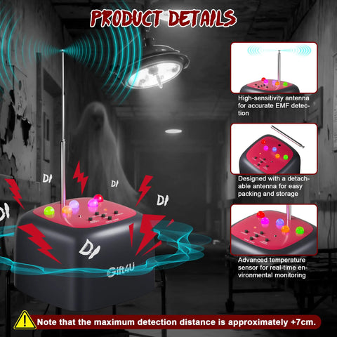 Pro Grade Ghost Hunting Gear For Paranormal Investigations With Real Time EMF Detector, LED Alerts And Audible Alarms To Capture Real Evidence Of Spirits. Handheld EMF meter with antenna and LEDs