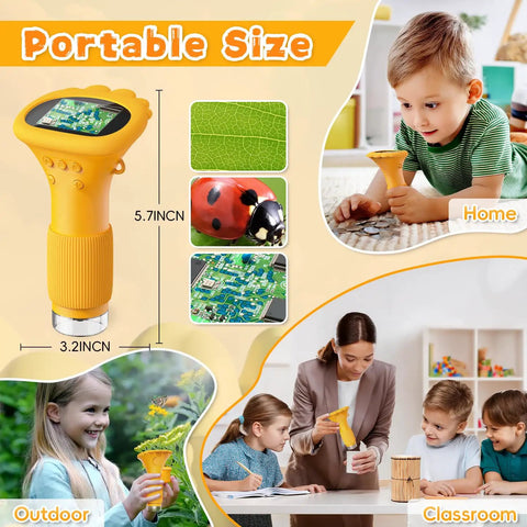 Kid-Friendly 1000X Handheld Digital Microscope With 2 Inch HD IPS Screen, Portable Mini Camera For Exploring Nature, Educational Science Toy Gift For 3-12 Year Old Kids, 5.7-inch yellow handheld microscope
