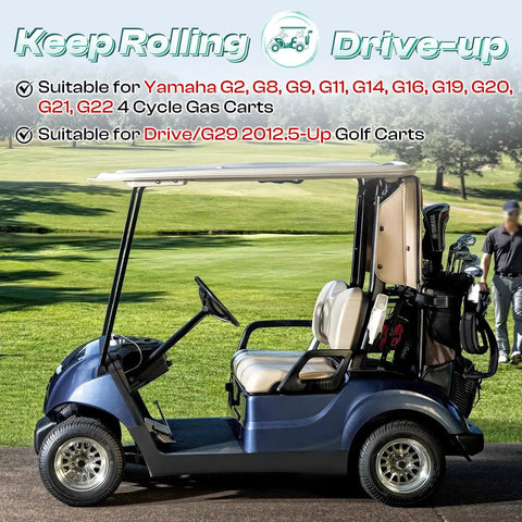 Golf cart on a course suitable for Yamaha G2 G8 G11 G14 G16 G20 G21 G22 G29 4 cycle gas carts replacement belt