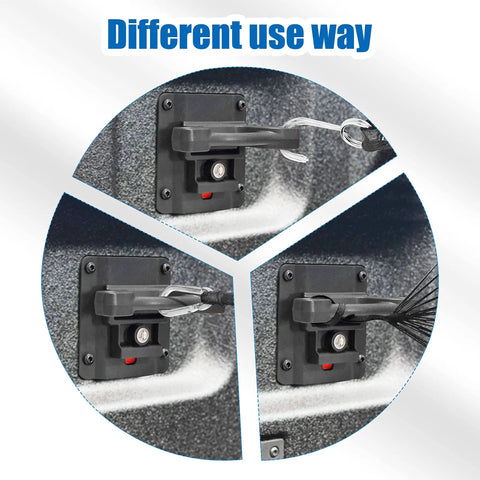 Close-up of Ford F150 F250 F350 Bed Tie Down Anchors Kit installed, featuring removable bed cleats with keys, fits 2015-2026 models.