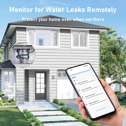 Home with app display and sensor for Five Pack Water Leak Sensor Kit With WiFi Gateway, 120dB Alarm And Real Time App Alerts