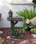 Solar Powered Bird Fountain With Birdhouse And LED Lights For Easy Setup Outdoor Gardens 29.5 Inch Resin Waterfall Feature