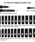 1/2 Inch Drive Deep Impact Socket Set Built Tough With CR-V Steel For Heavy Duty Use, Metric And SAE Sockets 12-24mm, Adapters