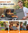 Silicone Grill Mats For Griddle Spatula Tool Mat With Drip Pad Side Shelf Pad displayed by a man beside an outdoor grill