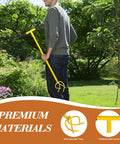 Man using Garden Hand Tiller Claw With Wide Longer Tines Dig In Deep Twist Tiller Cultivator for Lawn Aeration in garden