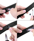 User adjusting the Rugged Buffalo Hide Rifle Sling With Mil Spec Swivels And Black Leather Hunting Strap with tools
