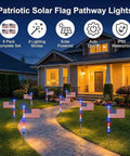 Patriotic Solar Flag Light Set With 56 LEDs, 8 Modes, Red White And Blue Stake Pathway Lights For Yard, Garden, Outdoor Decor