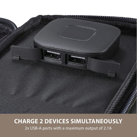 Close-up of dual USB-A ports on Portable Solar Panel With Foldable 4 Panel Design, 28W Charging Power, Dual USB A Ports For Phone On Camping