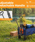 Heavy Duty Collapsible Wagon Cart 67L With 220 Lbs Capacity Adjustable Handle with picnic items and detachable option in blue