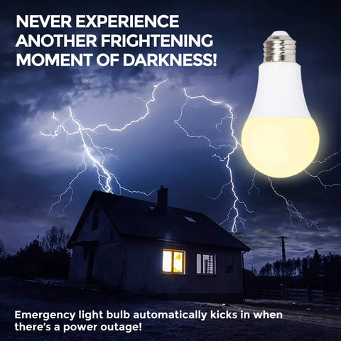 LED Smart Emergency Light Bulb With Rechargeable Battery Backup For 3 To 4 Hour Power Outages Perfect For Camping And Outdoor Use Handy Hook Four Pack illuminating during storm