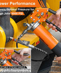 8000 PSI Pistol Grip Grease Gun Kit With Adjustable Pressure Beefed-Up Heavy Duty Pro Grade Tool in use on machinery