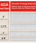 Pro Grade 18 Gauge Brad Nails Assortment 4000 Count Galvanized Nails For Pneumatic And Electric Nailer Gun Includes 2 Inch, 1-1/4 Inch, 1 Inch And 5/8 Inch Sizes For Finishing, Light Framing And General Woodworking displayed on a chart