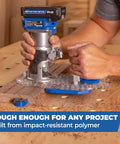 Top Shelf Trim Router Edge Guide With An Ergonomic Grip For Bullseye Precision On Standard Wood Routers, used on wood.