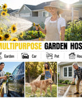 50 Ft Five Eighth Inch Heavy Duty Built To Last Garden Hose With Nozzle Flexible Lightweight Kink Resistant Hybrid Hose With Swivel Handle Durable Anti Burst Outer Layer High Pressure Ready Includes Male To Female Fittings, used for garden, car, pet, and house cleaning