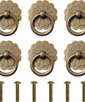 Six Pack Vintage Style Brass Ring Pulls Set 2.5 Cm Ring Diameter With 0.87 Inch Screws Solid Brass Construction Rust Resistant