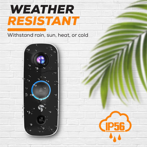 Wireless Video Doorbell Camera With 2 Chimes 2 Way Audio Motion Sensor Night Vision No Monthly Fees weather resistant IP56